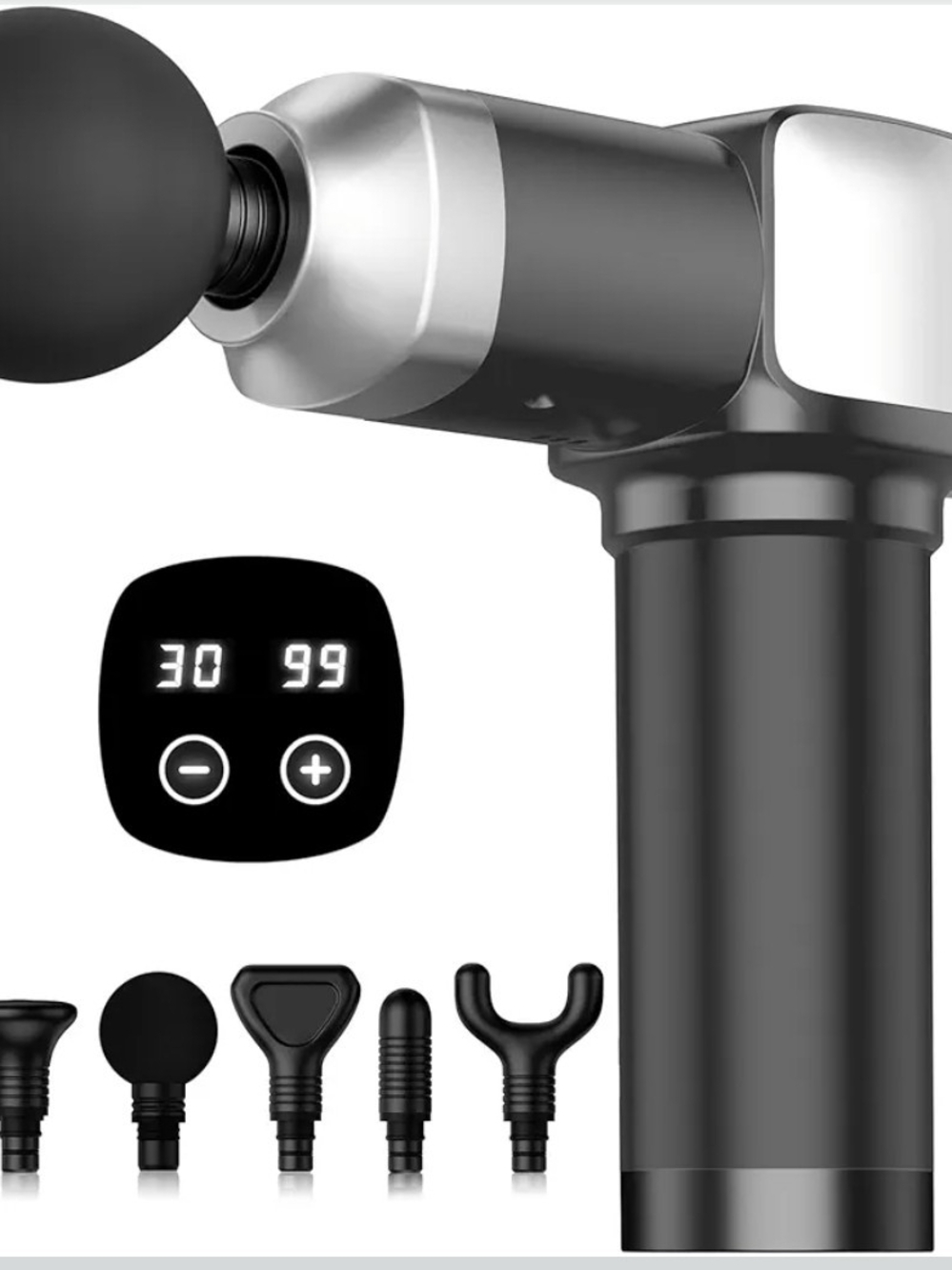 Percussion Massage Gun with Multiple Heads - Black/Silver